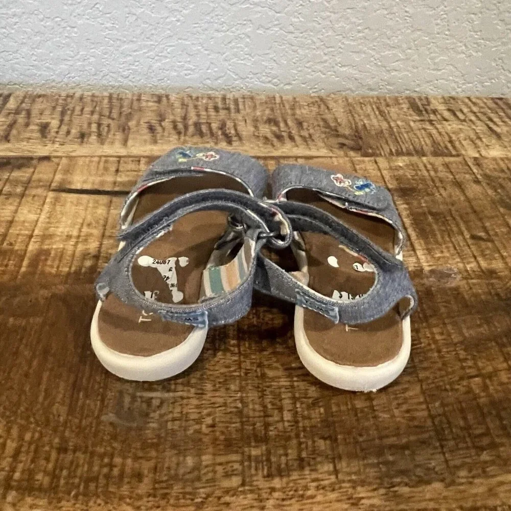 TOMS Toddler Girls 6 US Blue Floral Sandals Chambray Double Strap Embroidery
